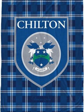 NWT Gilmore Girls Blue Plaid Throw Blanket with Chilton Crest- 50 x 60”